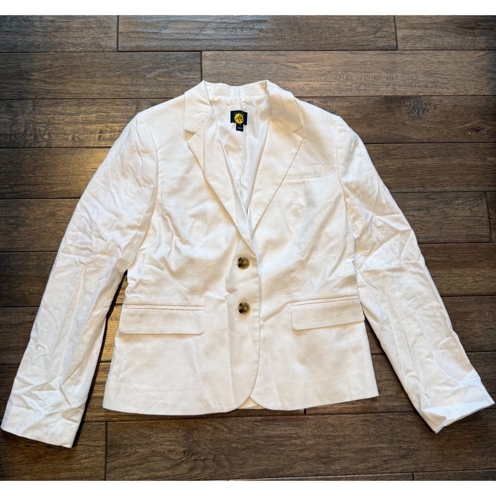 J.Crew Blazer Women 8 White Linen Cotton Blend Two Button Tailored Jacket